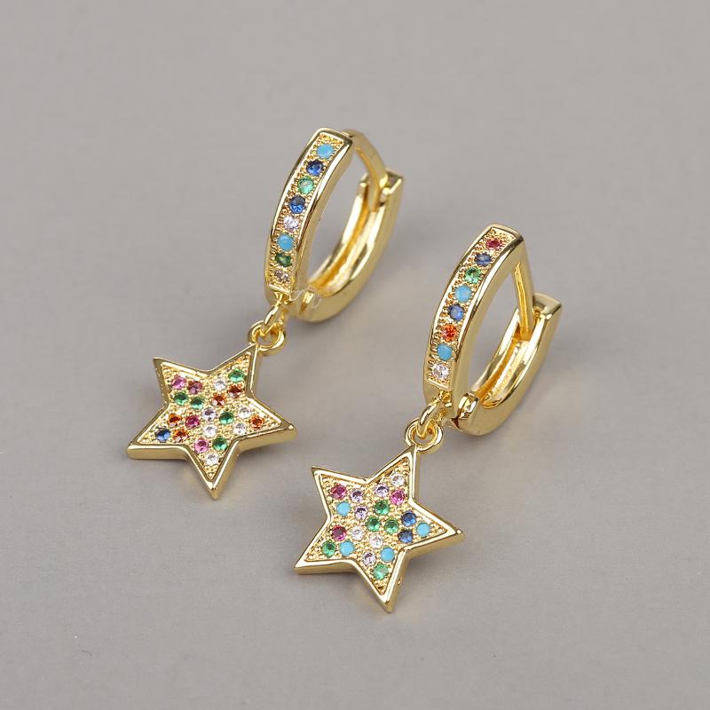 

Hoop & Huggie Fashion Luxury Rainbow Tiny Star Piercing Earring Gold Color Copper Inlay Zircon For Women Girls Wedding Party Jewelry GiftHoo
