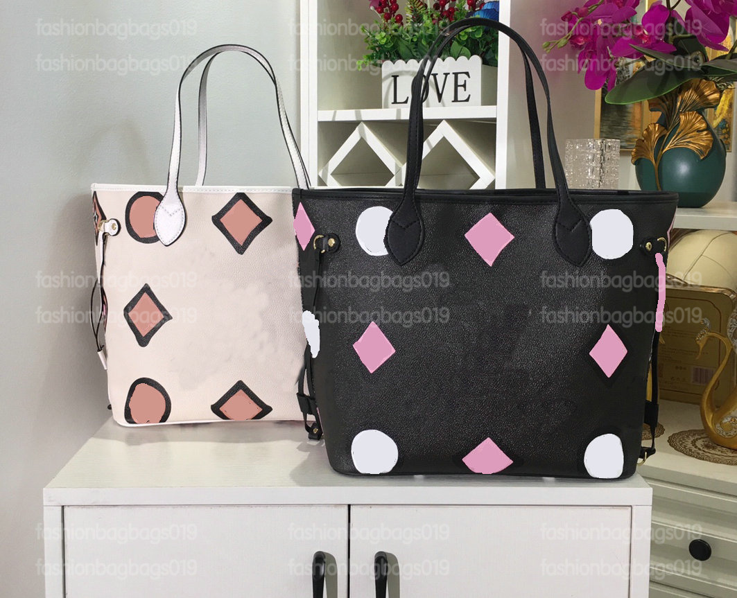 

Never MM Full Tote City Bag M45819 Embossed Monograms Canvas with Leopard Zip Clutch Pouch Designers Handbag Black/Cream Wild at Heart Capsule