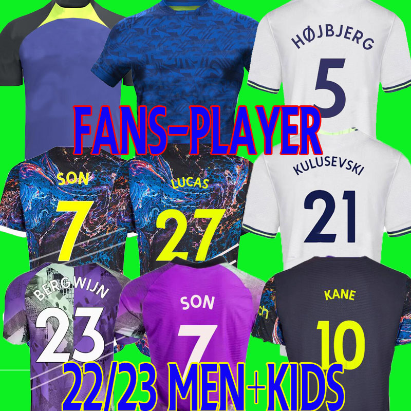 

21 22 23 KANE SON BERGWIJN SPURS Soccer Jerseys TOTTEN home HOJBJERG Kulusevski Bentancur colorful 2022 2023 LUCAS Football shirt BRYAN Men kids kit fans player, 22/23 away player version