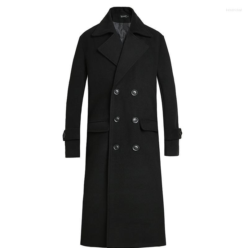 

Men's Wool & Blends Coat Extended Winter Warm Woolen Business High Quality Double Buckle Black Blended Jacket 4XL Kend22