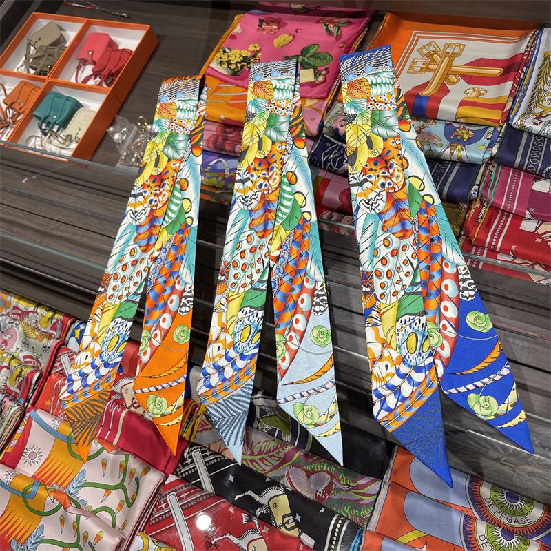 

Scarves 100% Mulberry Silk Twill Scarf For Handbag&Purse-Small Fashion Ribbon Neckerchief - Women Hair Feather Print
