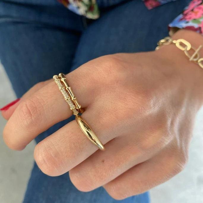 

Cluster Rings Sterling Silver Minimalist Thin Gold Color Bamboo Shape Mini Band Ring With Cz Paved For Women Wedding Simple Finger JewelryCl
