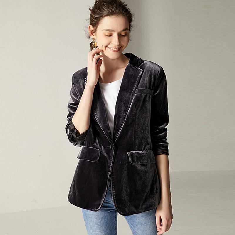 

Women's Suits & Blazers High Quality Blazer Women Casual Style 92% Polyester Solid Long Sleeve Single Button Pockets Elegant Coat WomenWomen, As picture