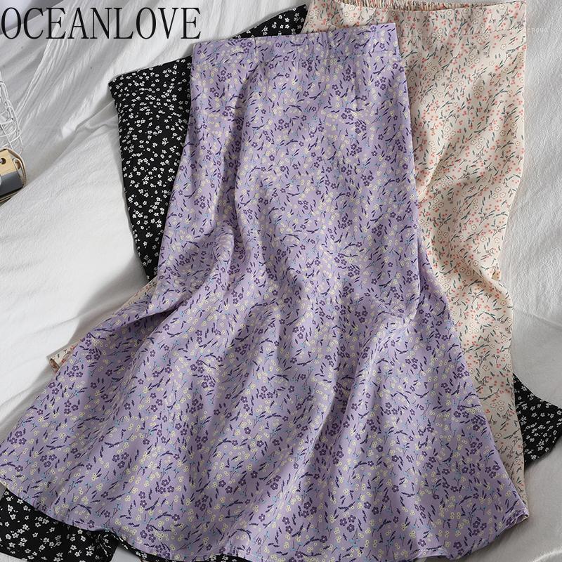

A-line Women Skirts Chiffon Floral High Waist Spring Summer Elegant Korean Faldas Retro Sweet 2022 Ins Long, Black-40