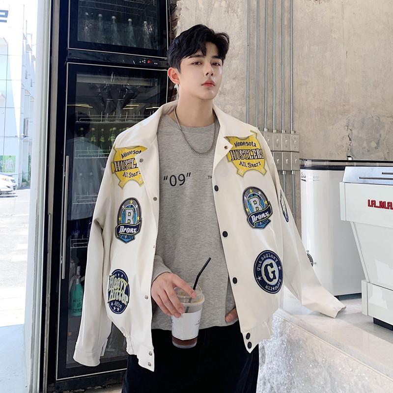 

Men's Jackets Spring Autumn Casual Leather Jacket Men Streetwear Hip-hop Fried Street Motorcycle Loose Long-sleeved White Coat OuterwearMen'