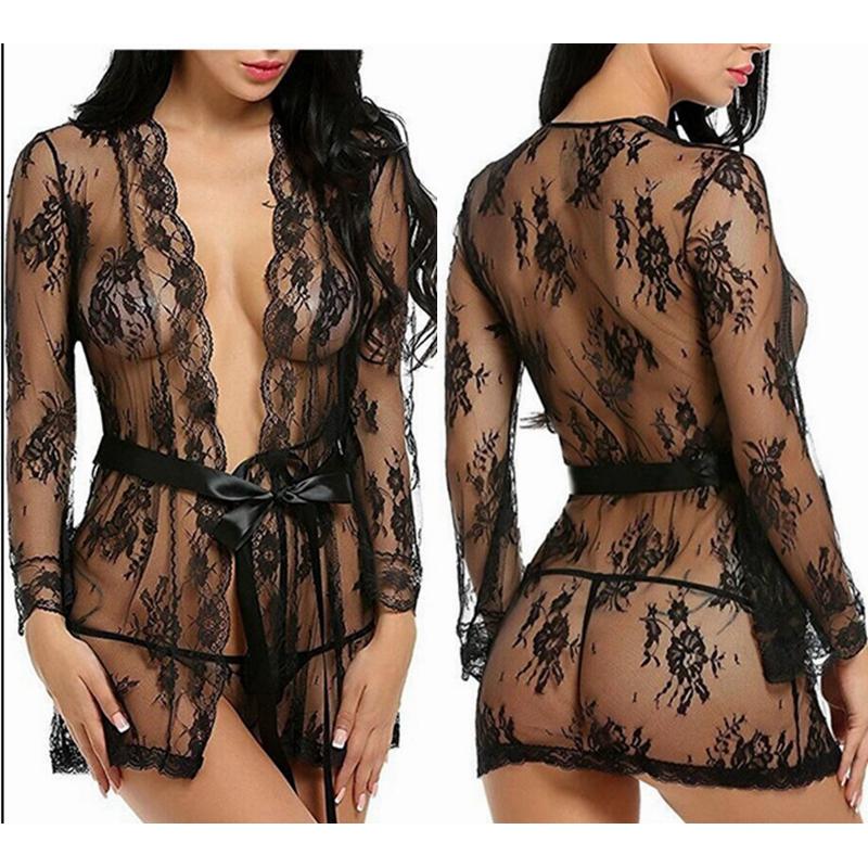 

Women's Sleepwear Sexy Lingerie Robes Womens Lace Bridesmaid Bath Robe See Though Nightie Nightwear Femme Aldult Clothes Sheer DressWomen's, White