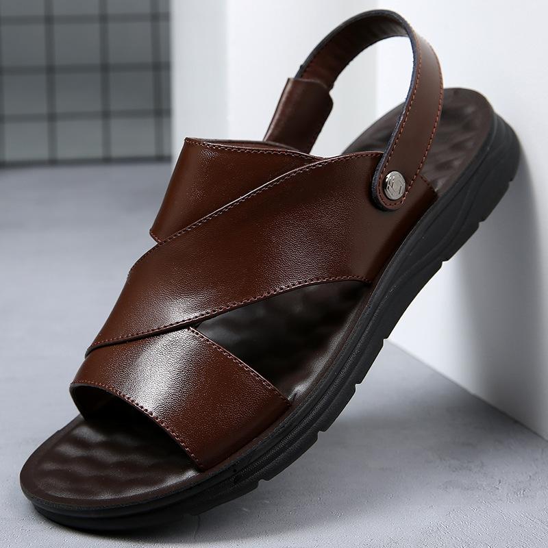 

Sandals Men Shoes Genuine Leather Man Beach Plus Size Mens Summer Outdoor Flats, Black