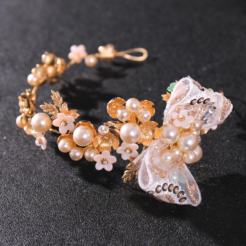 

Hair Clips & Barrettes Simulated Pearls Gold Bridal Wedding Hairbands For Women Ribbon Flower Headbands Handmade Headpiece Crystal Ornaments