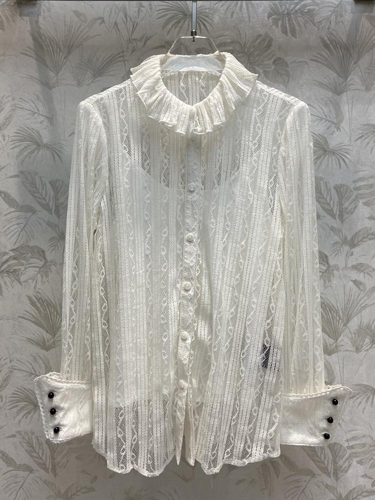 

Women' Blouses & Shirts Red RoosaRosee Ruffles Collar Long Sleeve Floral Crochet High Quality Lace White Blouse Tops 2022 Autumn Women Clot, Color