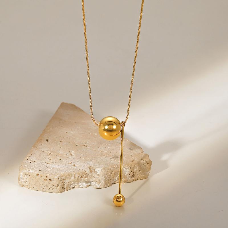 

Chains Uworld Casual Stainless Steel Y Shape Bead Pendant Necklace 18K Gold Plated Round For Women JewelryChains