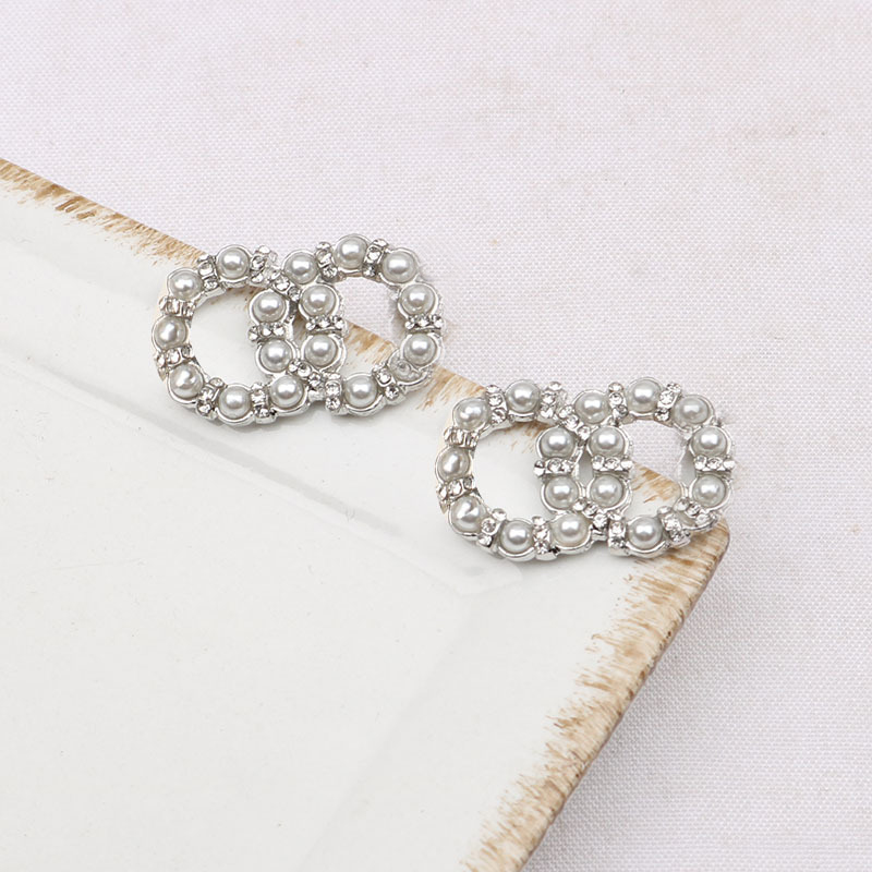 

Designer Classic 18K Gold Plated 925 Silver Double Letter Stud Long Dangle Drop Earrings Brand Pearl Crystal Rhinestone Wedding Party Jewelry Accessories 19 Style