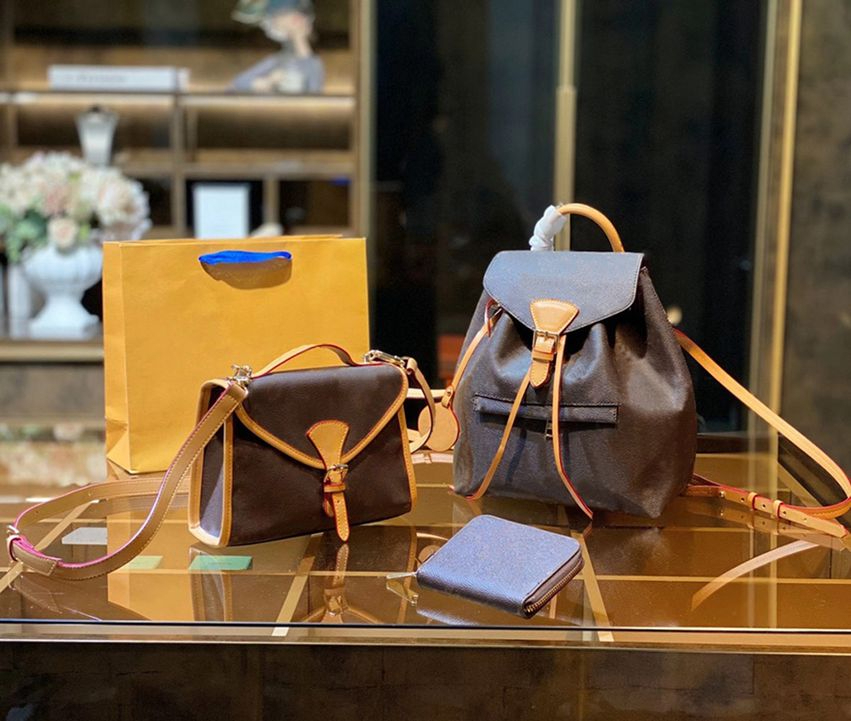 

3PC Luxurys designers Women Fashion Totes handbags cross body Shoulder Bags combination famous classic flower Brown capacity portable day backpack 23, #10