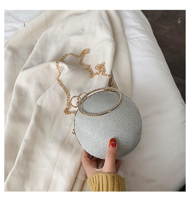 

Evening Bags 2022 Women Day Clutch With Diamond Metal Ring Round Ball Shaped Clutches Lady Handbag Wedding Purse Chain Shoulder Bag, Black
