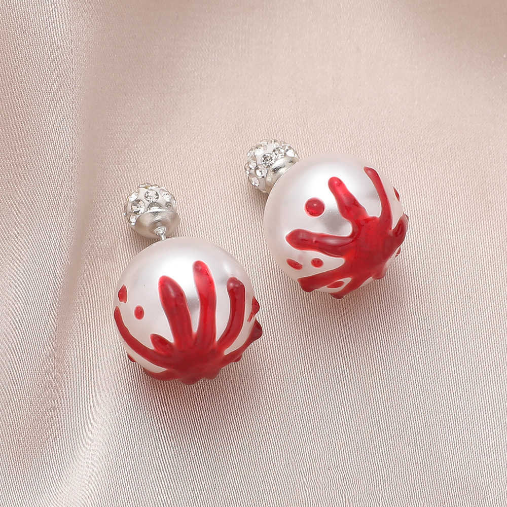 

Funny double-sided pearl clay Earrings creative personality Halloween blood dripping Charm