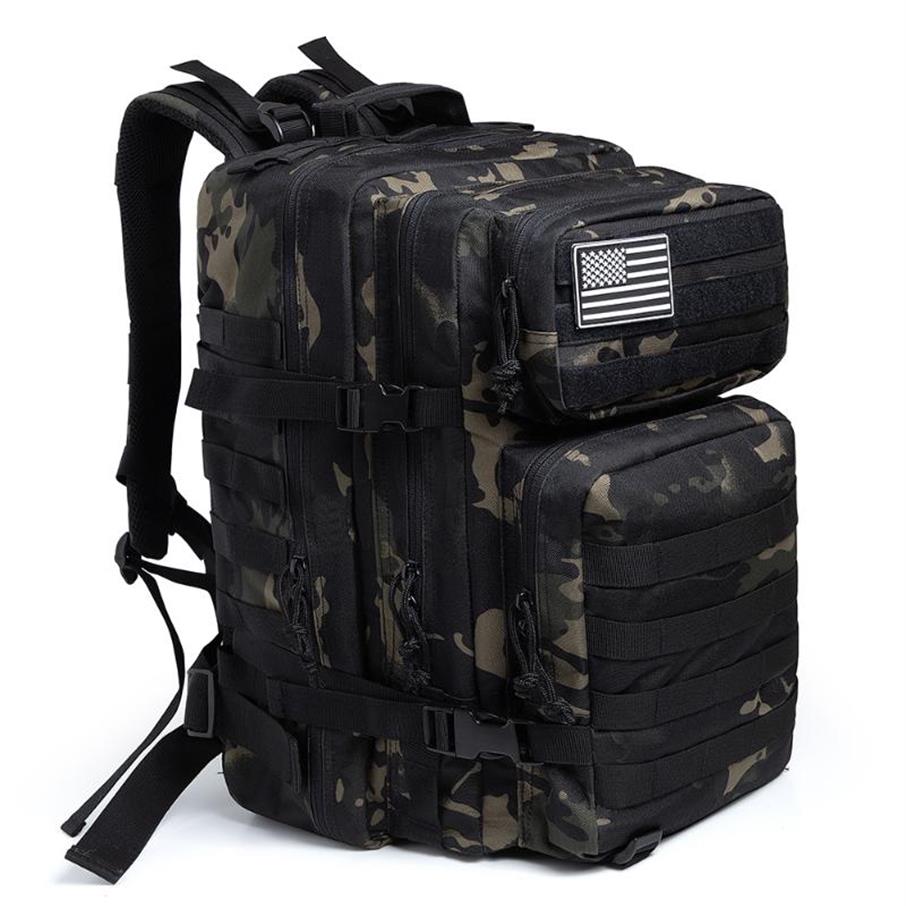 

Outdoor Bags 50L Camouflage Army Backpack Men Military Tactical Assault Molle Hunting Trekking Rucksack Waterproof Bug Out Bag194L, Black