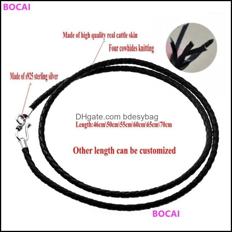

Chains Necklaces Pendants Jewelry Bocai S925 Sterling Sier Buckle Necklace Leather Rope Woven Black Cow For Men And Women 2 Dhfl9