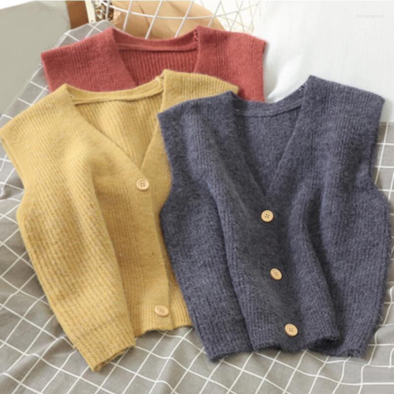 

Women's Vests Autumn Winter Women Knitted Sweater Cardigan Sleeveless Female Vest Ladies V-Neck Coat Girls Waistcoat JW9898 Luci22, Yellow