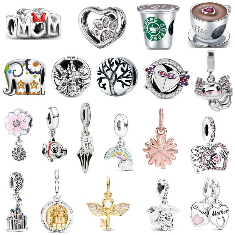 

New s925 Sterling Silver Bead Charms Beaded Classic Original Fit Pandora Bracelet Coffee Pendant Fashion DIY Women's Holiday Jewelry Gift