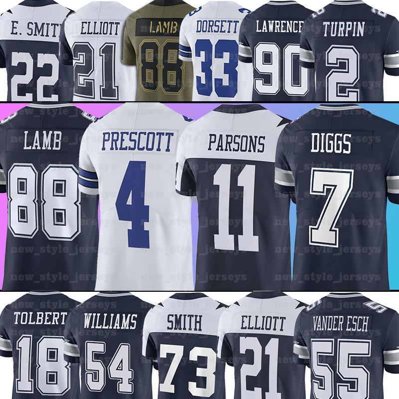 

4 Dak Prescott Football Jerseys Ezekiel Elliott 11 Micah Parsons 88 CeeDee Lamb 7 Trevon Diggs 2 KaVontae Turpin 18 Jalen Tolbert Sam Williams Emmitt Smith, Men(wei jing r )