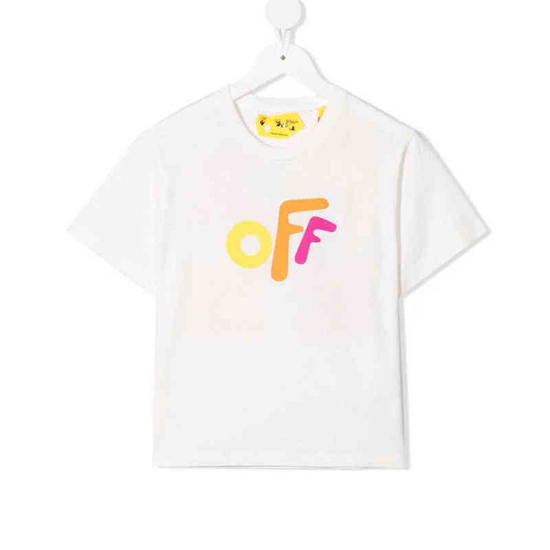

Factory Direct Sales Designer New Brand Short Sleeve Wholesale Off Fashion T-shirt Cartoon Arrow Round Neck Loose Cotton Street Boys and Girls', White