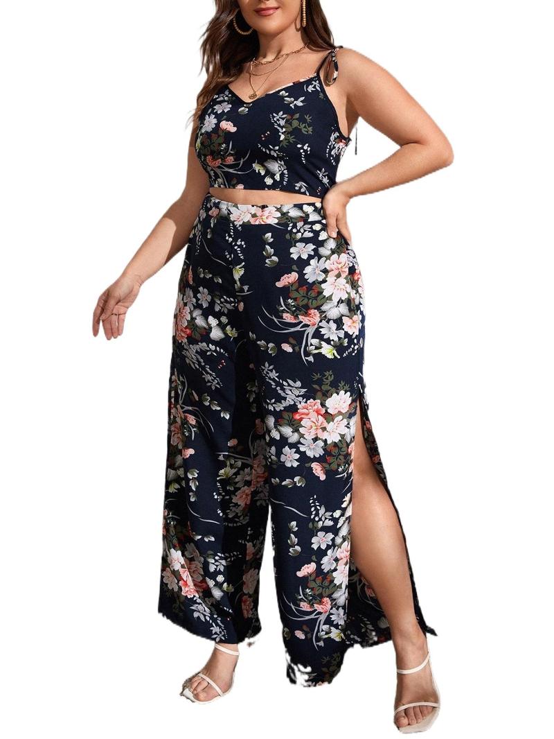 

Plus Size Dresses Floral Print Cami Top & Split Thigh Pants B7wf#Plus, Multicolor