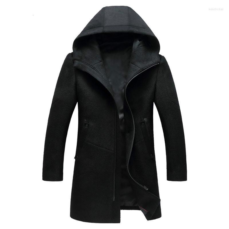 

Men's Trench Coats Overcoat Male Wool Blend Mid Long Winter Coat Men With Hooded Cap Manteau Homme Hiver Jacket Kend22, Gray