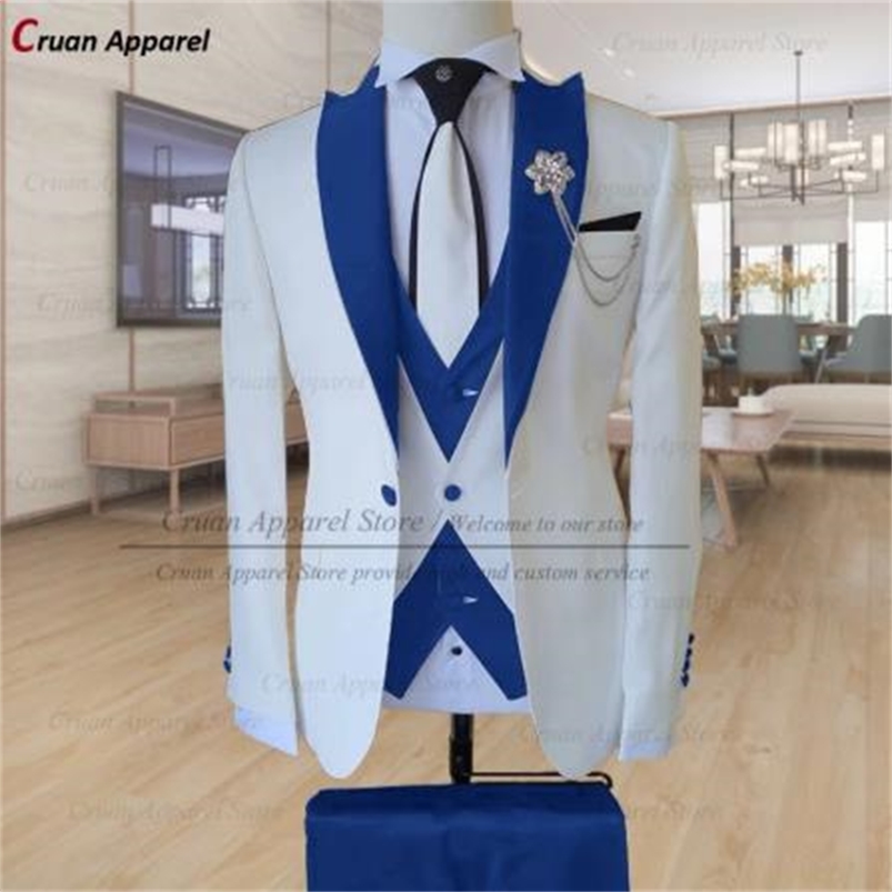 20 Color Stylish White Suits for Mens Slim Fit Groom Groomsmen Wedding Tuxedo Tailor-made Formal Business Blazer Vest Pants 3Pcs 220817