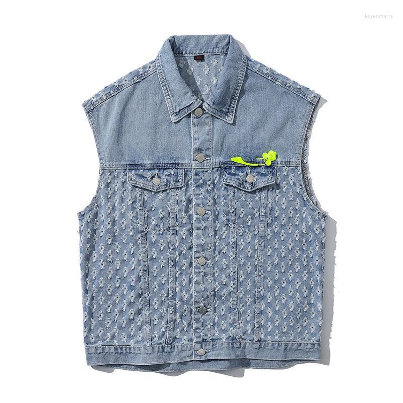 

Men's Vests Denim Vest Fashion Retro Design Male Sleeveless Jacket Cardigan Korean Style Jeans Oversized Casual Streetwear Kare22, Blue