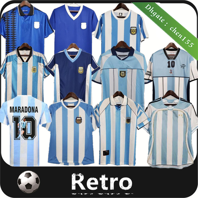 

1978 1986 1998 Argentina Retro Soccer jersey Maradona 1996 2000 2001 2006 2010 Kempes Batistuta Riquelme HIGUAIN KUN AGUERO CANIGGIA AIMAR Football Shirts