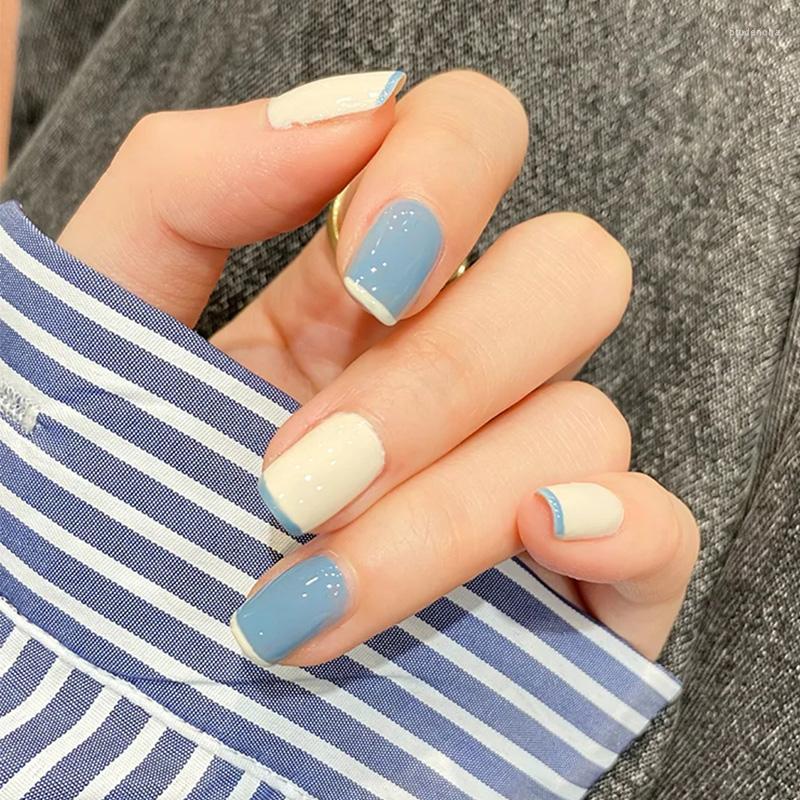 

False Nails 24Pcs/Box Blue Decorated Frosted Matte Wearable Fake Parts Suitable Fairy Girl Summer Hand Decoration Nail Tips Prud22, 1393