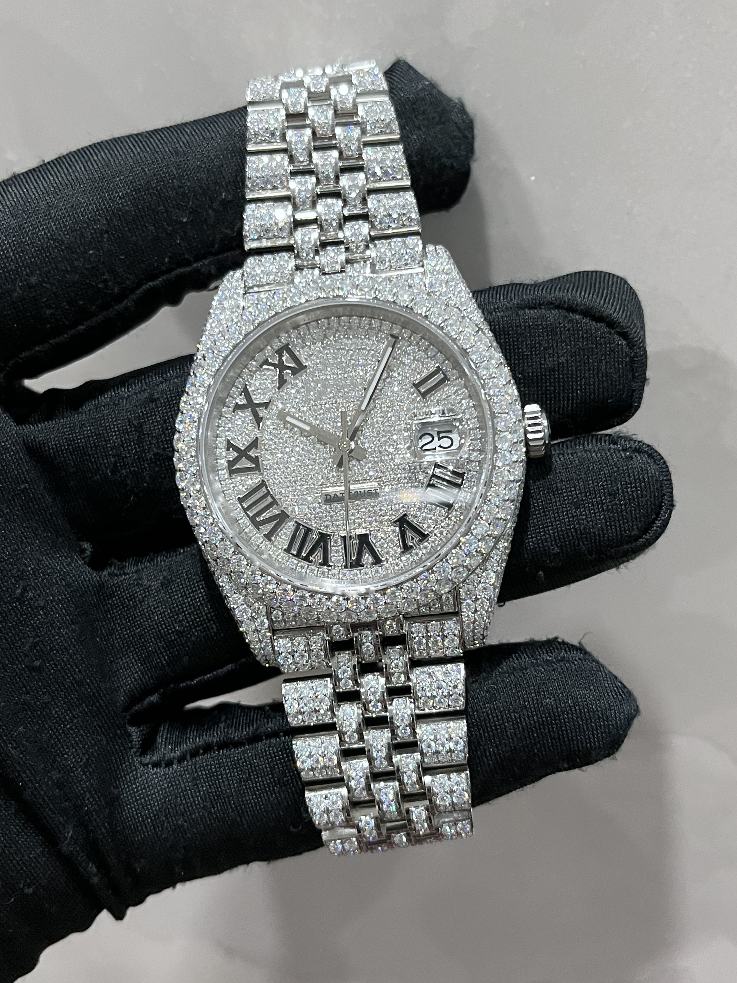 

Limited sale luxury full diamond moissanite diamond watch can pass diamond test sapphire glass original box and paper, 0.8mm