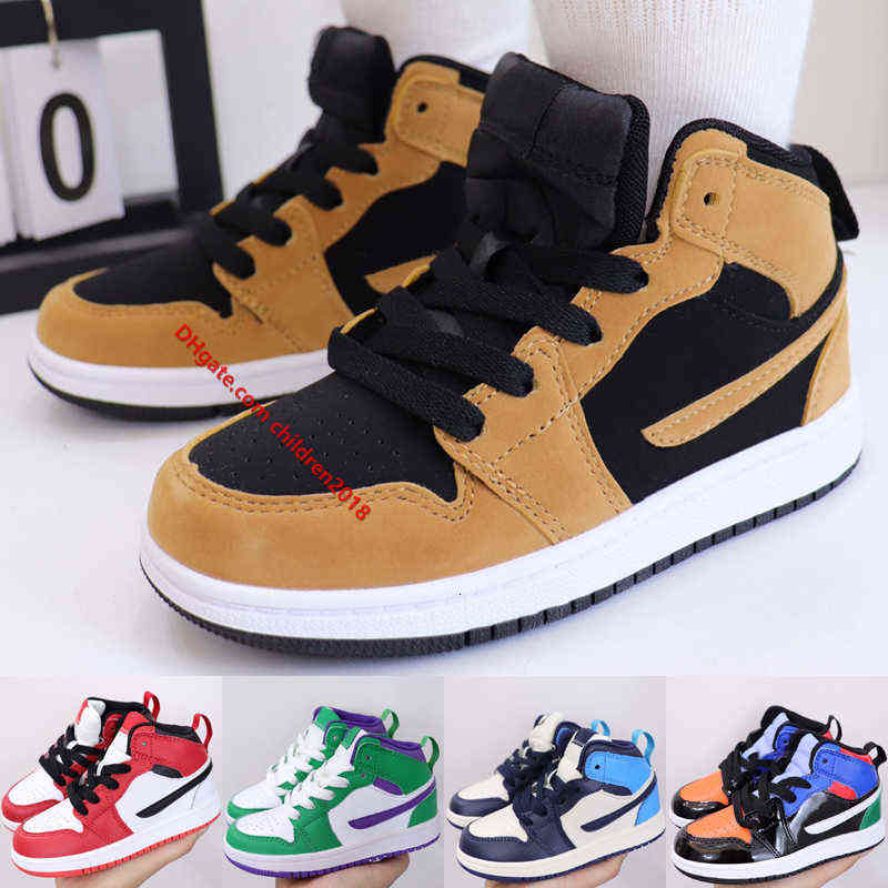 

Top 1 1s Mid Kids Basketball Shoes Fashion Babys Sneakers Wheat Fearless Multicolor Crimson Tint UNC Infant Sports Trainers Size 22-39, #010 fearless multicolor