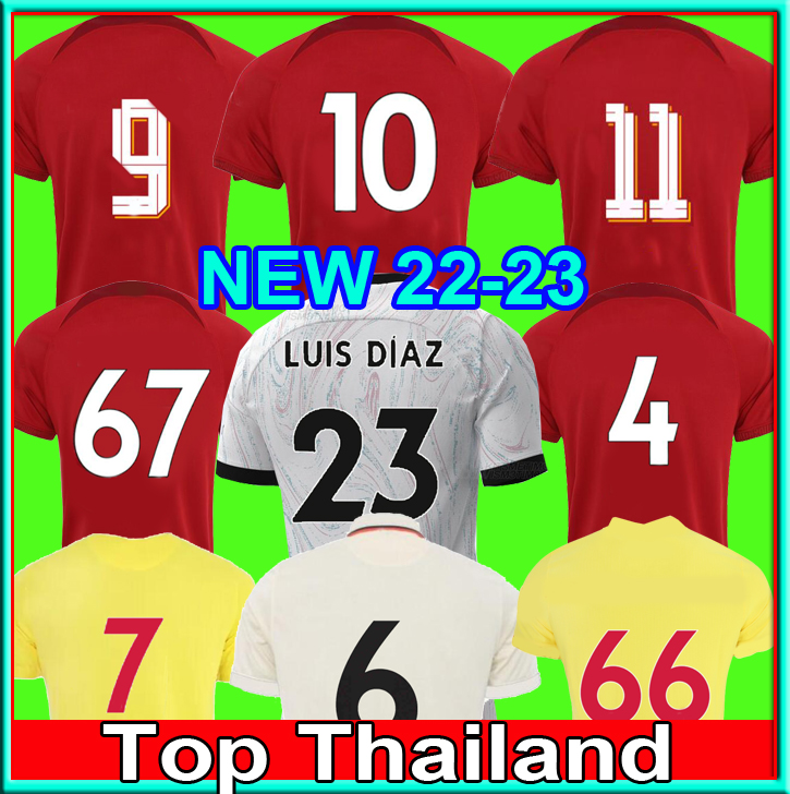 

22 23 season home away 3rd RED YELLOW soccer jerseys 2021 2022 2023 Mohamed Diogo Luis DIaz football shirts men kids kits maillot de foot camiseta de futbol, 23 away+patch