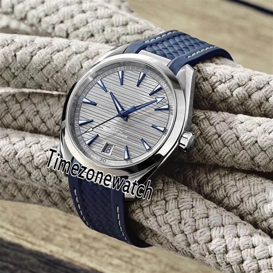 

New 41mm AQUA TERRA 150m 220 12 41 21 06 001 Gray Texture Dial Automatic Mens Watch Steel Blue Rubber White Line Watches Timezonew329w, Customized waterproof service