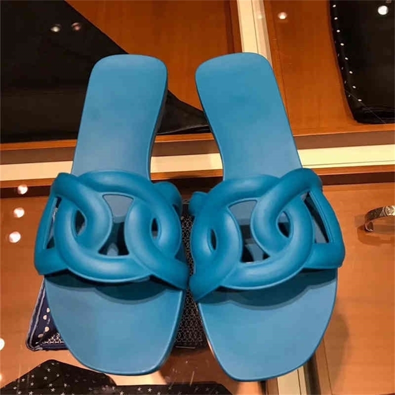

designer shoes rubber slippers slides herme Wear Aloha pig nose h outside, women's 2022 summer new Korean flat bottomed beach shoes, lazy sandals, Green