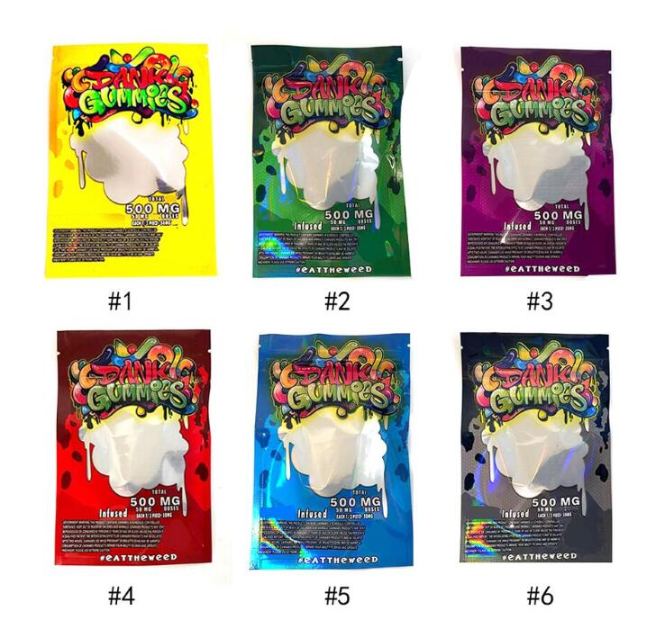 

4 types Dank Gummies Mylar Bag 500mg edibles packaging Gummy Worms Bears smell proof resealable zipper pouch bags empty plastic packages