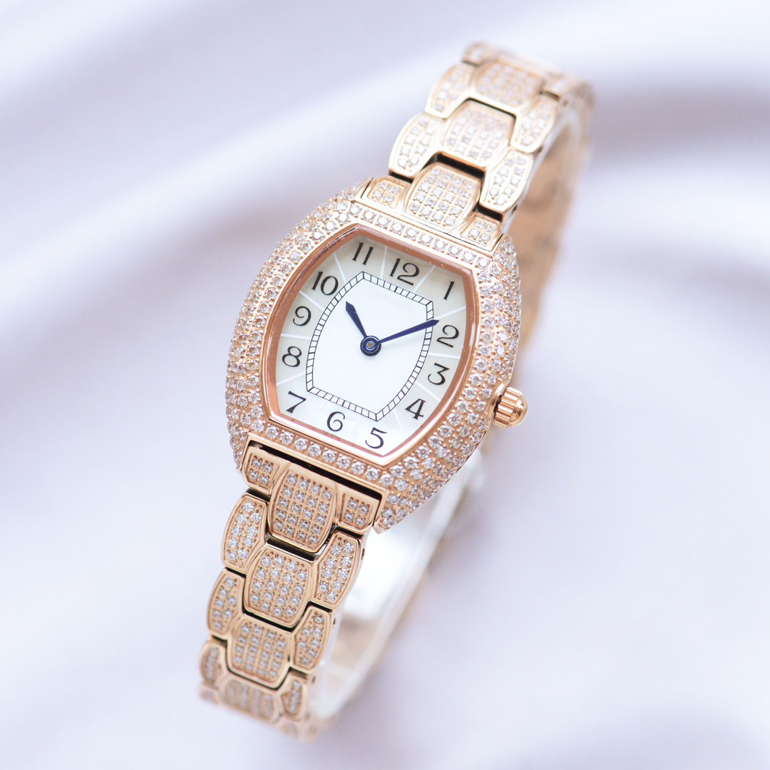 Ladies Diamond Watch Quartz Movement Sapphire Surface Stainless Steel Strap Case Ceramic Dial Surface Diameter 28*33 Thickness 6.1-image-759412701