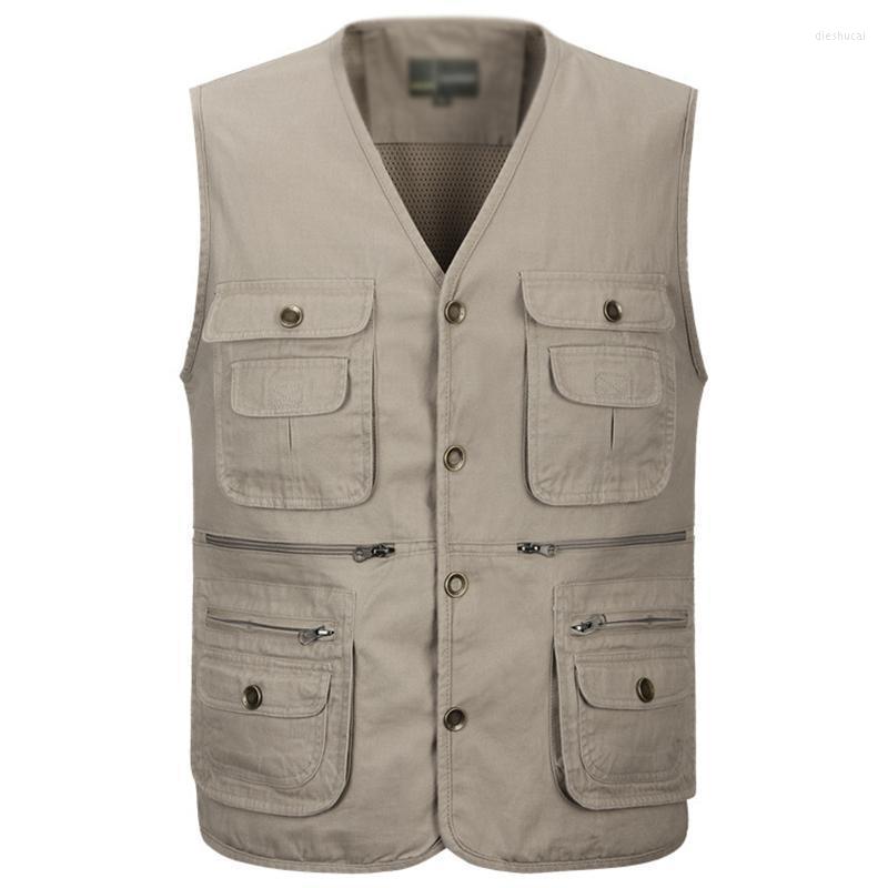

Men's Vests Casual Multi-pocket Cotton Soft Outdoor Vest Pographer Fishing Large Size -5XL, Army green