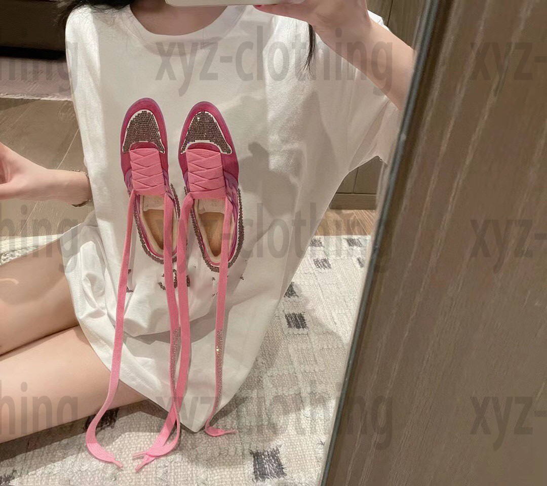 

summer womens t shirts 2022 designer Advanced customization t shirt three-dimensional shoelaces loose t-shirt high-end hot drill t-shirts, 01