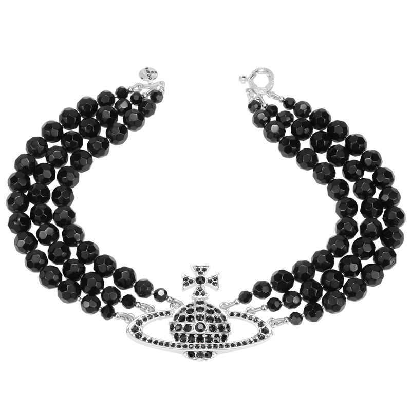 

West empress dowager Vivian three-layer black bead plane large Saturn neck chain necklace new style