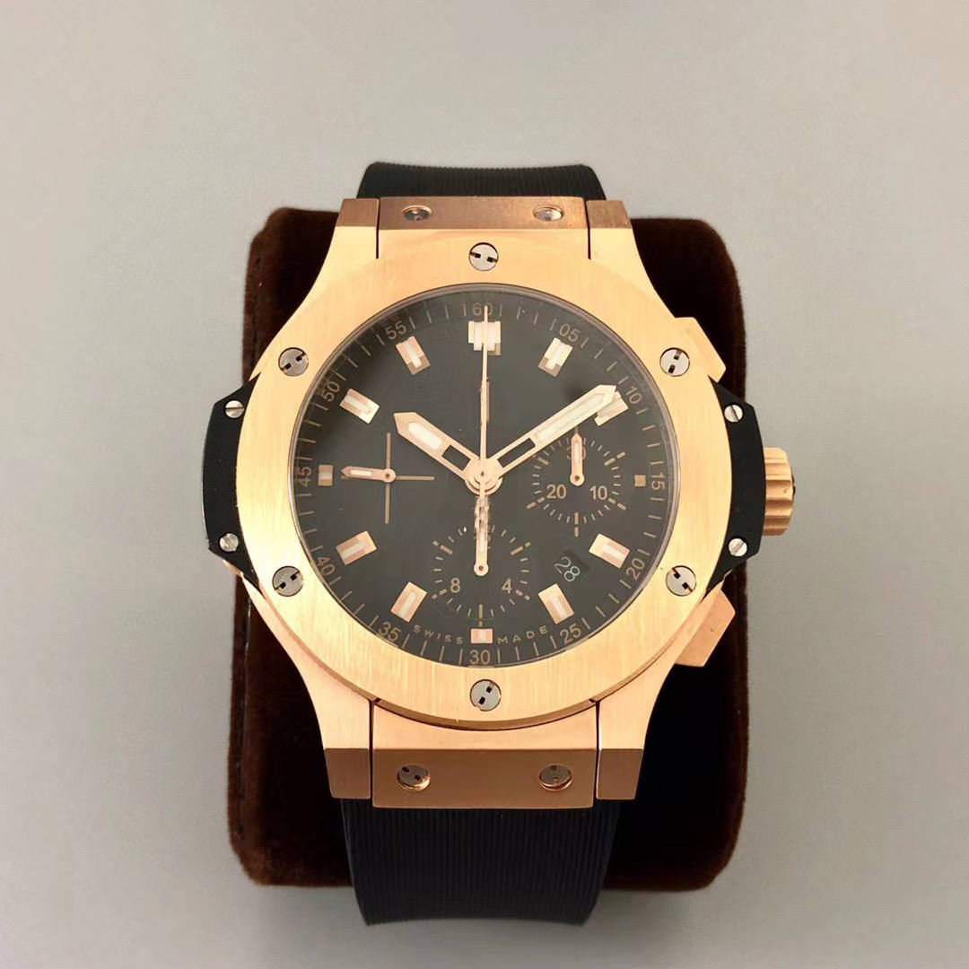 

Men's watch 44mm sapphire mirror 4100 movement fold buckle rubber strap, Customize