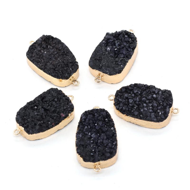 

Pendant Necklaces Natural Stone Gem Black Crystal Cluster Connector Handmade Crafts DIY Charm Necklace Jewelry Accessories Gift Making 22x40