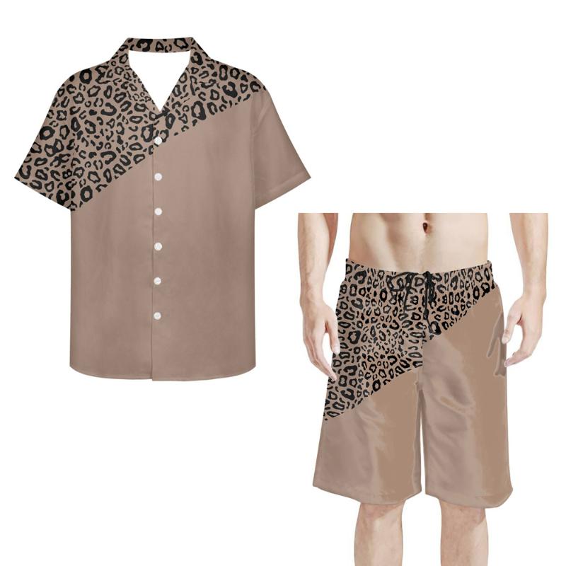 

Men's Tracksuits Daily Life Leopard Print White And Brown Men Shirt Shorts Suit Summer T-Shirts/Board Suits Beach Pants Set, Gray
