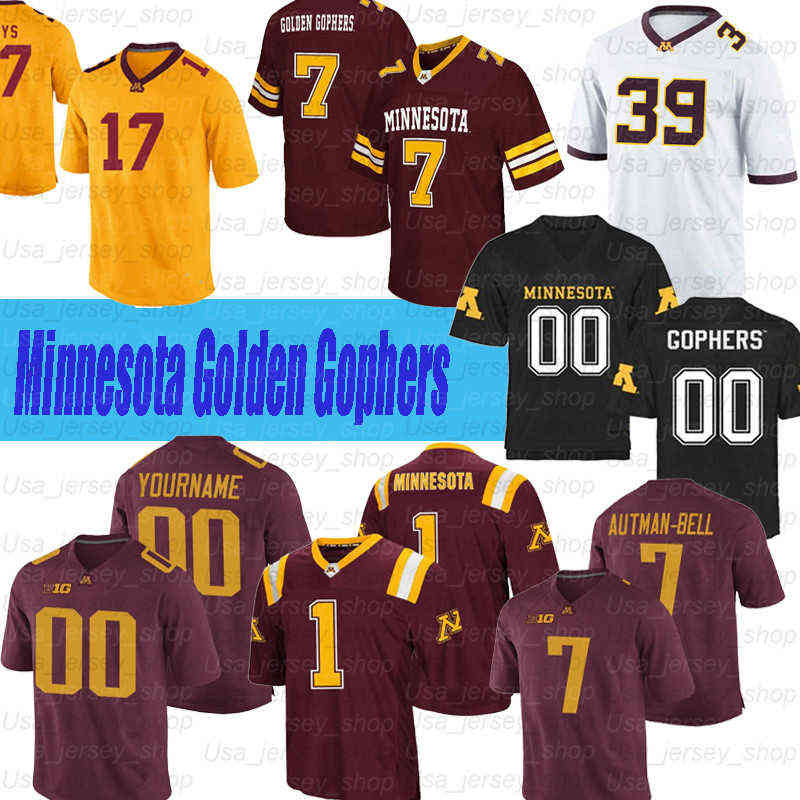 

Custom Minnesota Golden Gophers Football Jersey #2 Tanner Morgan #7 Eric Decker #11 Antoine Winfield Jr. Jerseys, Black