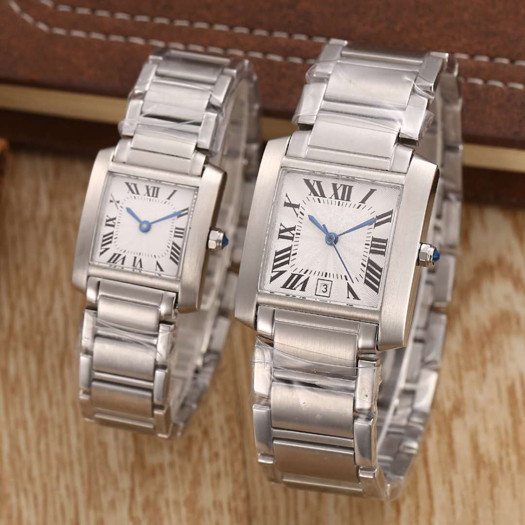 

Men Women Silver Quartz Sports Classic Square Watch Blue Hands