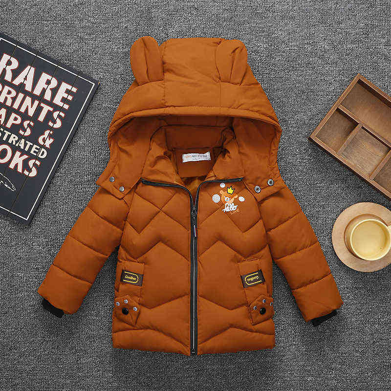 

Cute Little Bear Winter Boys Jacket Keep Warm Baby Jacket Hood Zipper Fashion Outerwear Birthday Gift 2-5 Year Old Children Clothes J220718, As shown in the picture