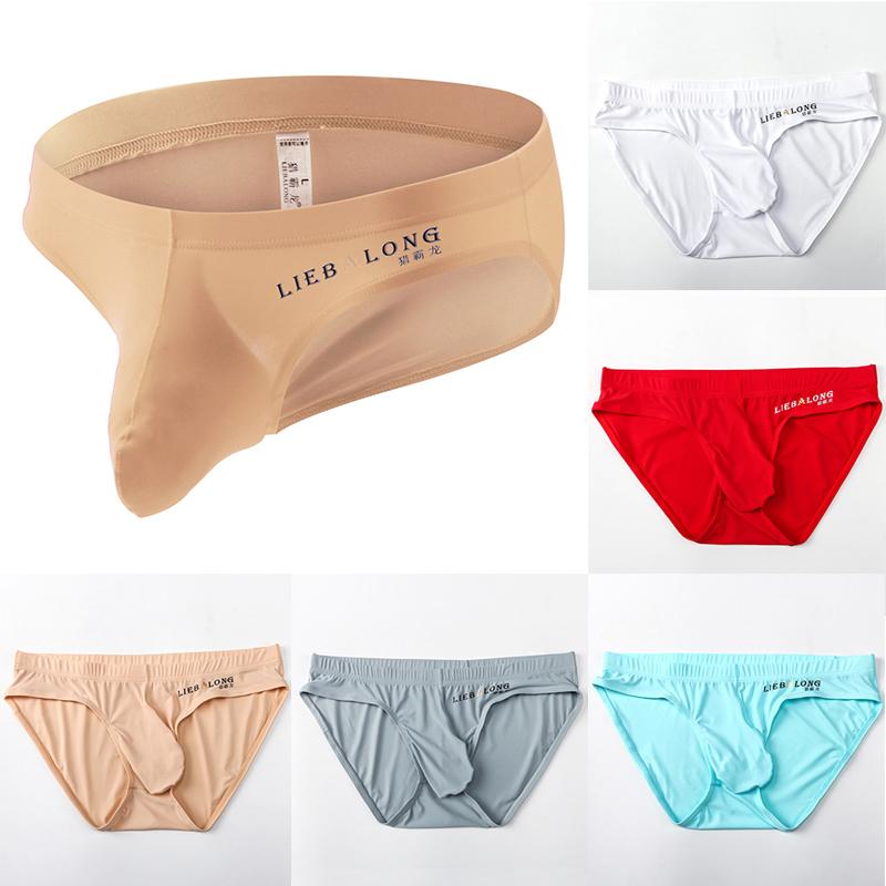 

Underpants Men Ice Silk Briefs Seamless Sexy Transparent Underwear Men's U Convex Pouch Low Waist Panties Adult Breathable -3XLUnderpan