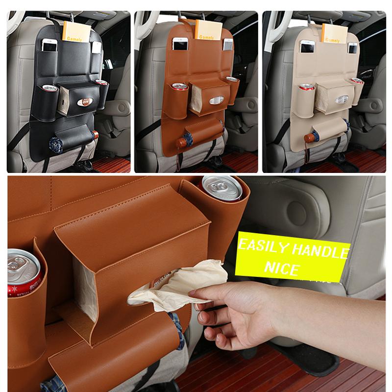 

Car Organizer 1X Seat Back Cover Storage Bag Universal PU Leather Multifunction Box Stowing Tidying Pocket
