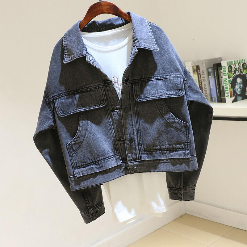 

Women' Jackets Spring Autumn Women' Denim Jacket Overcoat Single Breasted Casual Short Jeans Coat Female Streetwear Bomber OuterwearWo, Blue