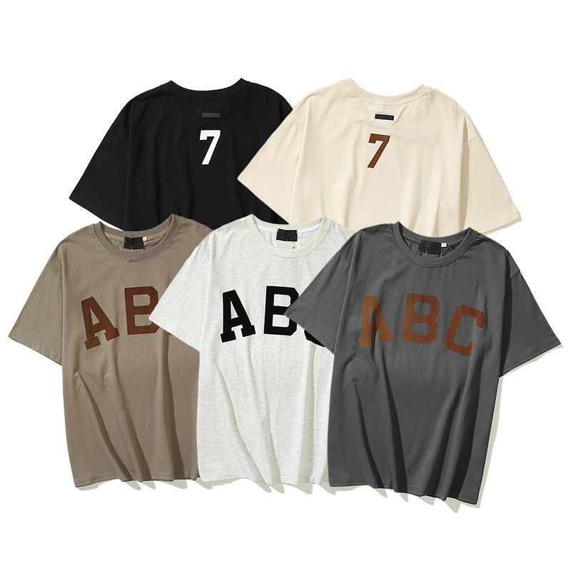 

ABC Letter Print Round Neck Cotton Men's T-Shirts and Womens Oversized Retro Streetwear Summer Short Sleeve T Shirt High Street Fashion Tee, Apricot
